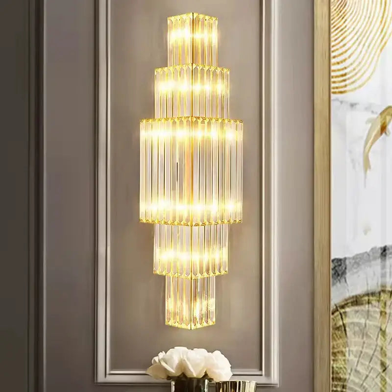 Tiered golden decorbites clear glass wall lamp with stainless steel frame and warm led lighting for dining room decor