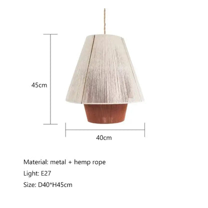 Beige cone-shaped tiered hemp rope rattan weave pendant light with woven hemp rope shade and terracotta metal base for dining room decorbites hemp rope