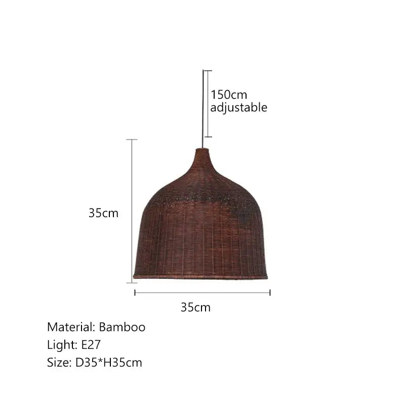 Brown bamboo weaving led pendant lights with woven dome shade and adjustable length for dining room use
