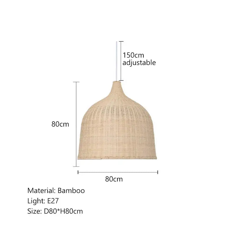 Beige tiered natural bamboo weaving led pendant light with dome shade and 150cm adjustable chain for dining room