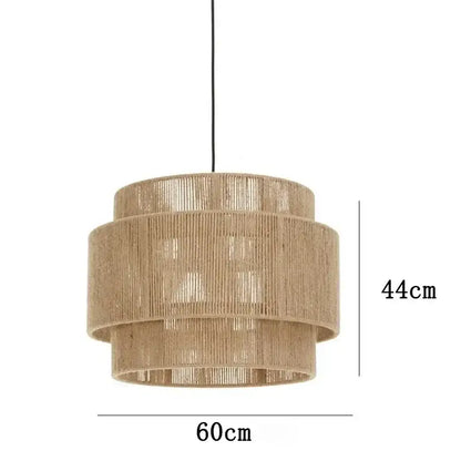 Beige woven rope tiered cylindrical wall lamp made of hemp rope decorbites for bedroom and living room decor