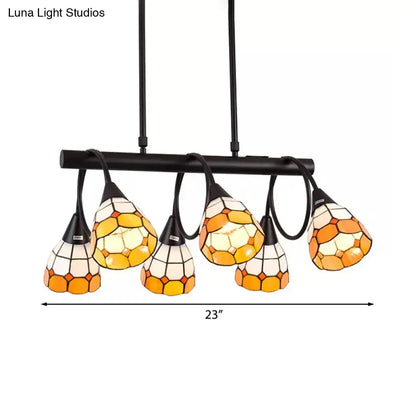 Decorbites tiffany style kitchen island lighting with five amber and cream stained glass shades on black metal bar