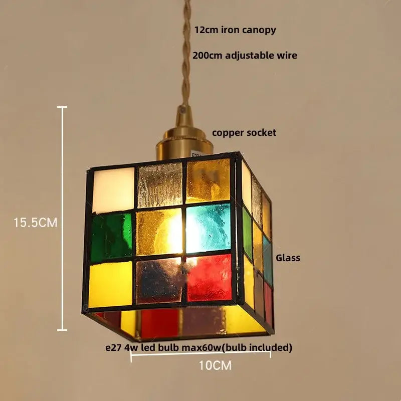 Tiffany green and cream stained glass led pendant lamp with brass copper socket and adjustable wire for dining room