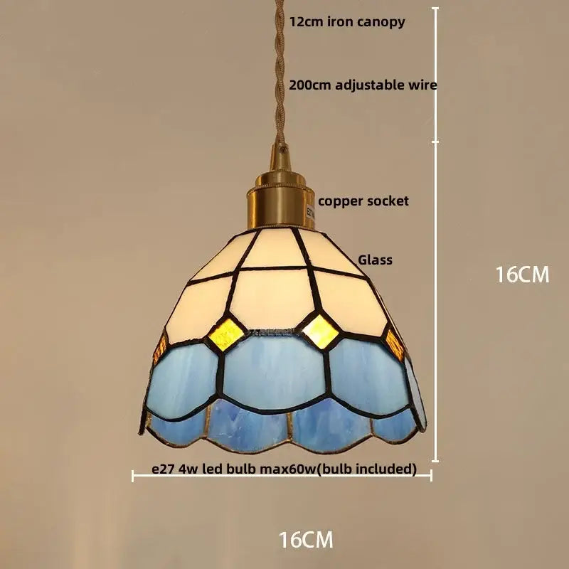 Tiffany green and cream stained glass led pendant lamp with brass copper socket suitable for dining room lighting