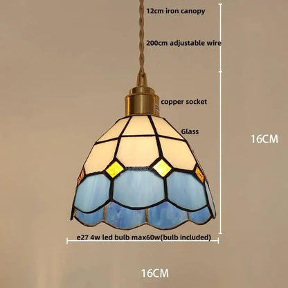 Tiffany green and cream stained glass led pendant lamp with brass copper socket suitable for dining room lighting