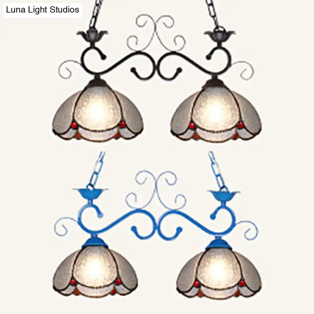 Decorbites™ black and blue wrought iron scalloped edged island light fixture with stained glass lampshades 220v-240v