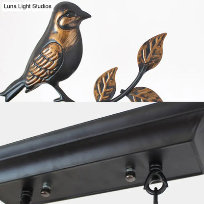 DecorBites™ 3-light stainless glass island chandelier with bird accent and black bronze metal light fixture detailing