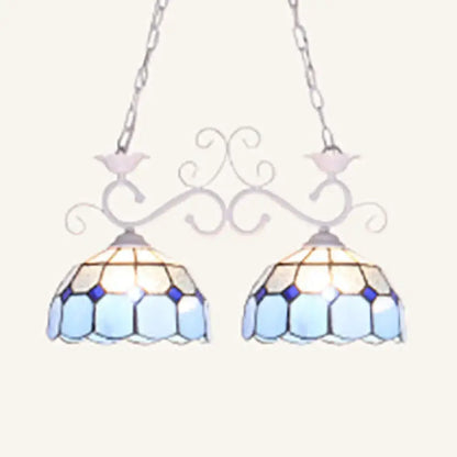 Decorbites stunning tiffany-style pendant light with blue white stained glass and silver chains for dining room
