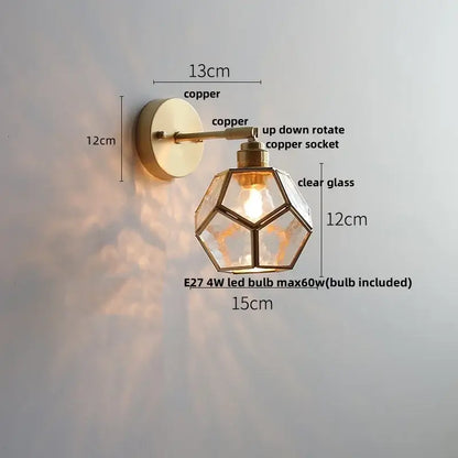 Copper wall sconce with geometric faceted clear glass shade for decorbites colorful square glass wall lights bedroom sconce