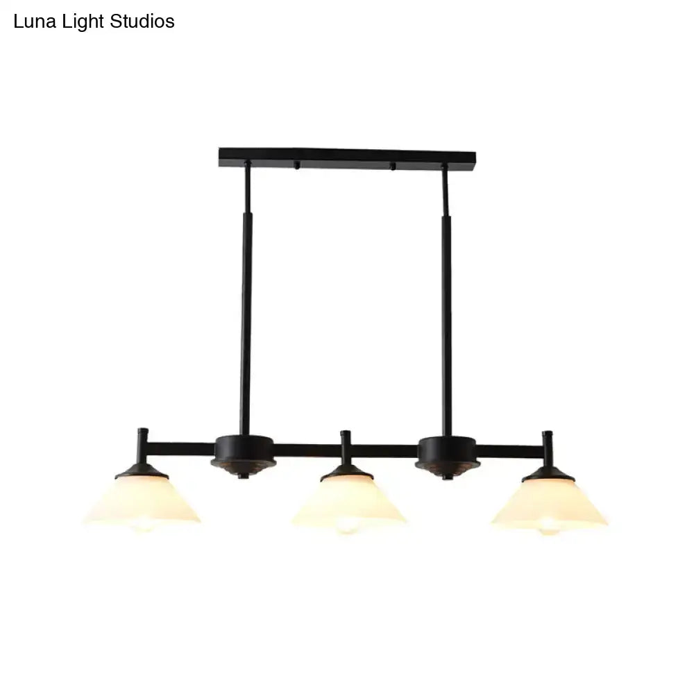 DecorBites traditional black metal light fixture with three warm-toned frosted glass cone pendants e26 e27 bulb base