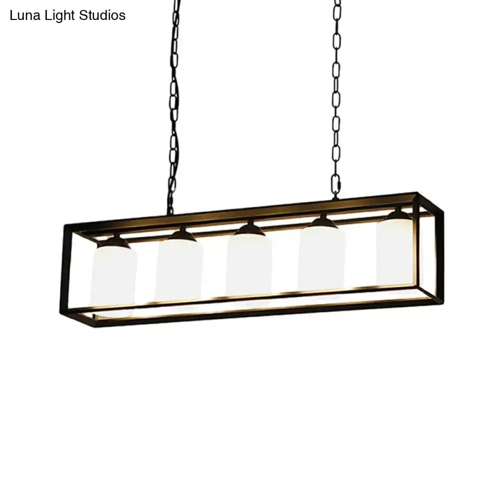 Decorbites traditional black metal rectangular island pendant light with opal glass frosted shades suspended by chains