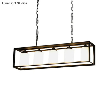 Decorbites traditional black metal rectangular island pendant light with opal glass frosted shades suspended by chains