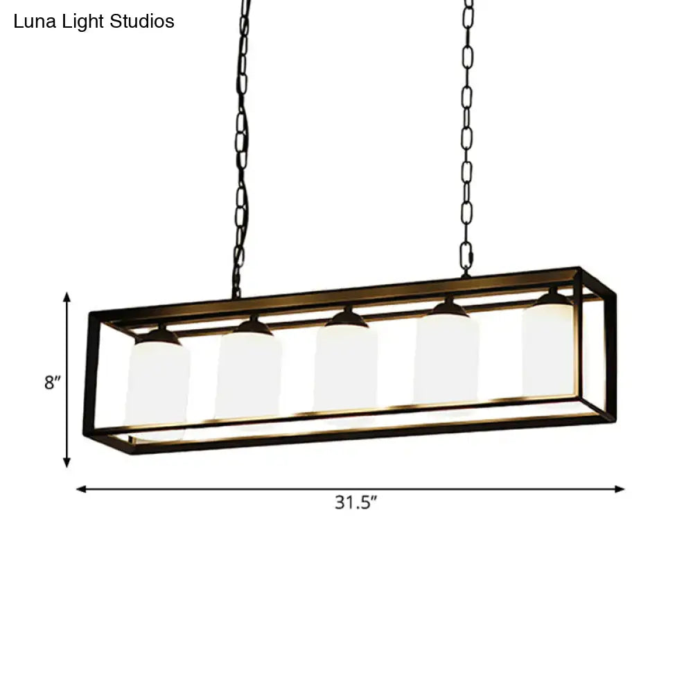 Decorbites traditional black metal rectangular pendant light with four opal glass shades suspended by chains