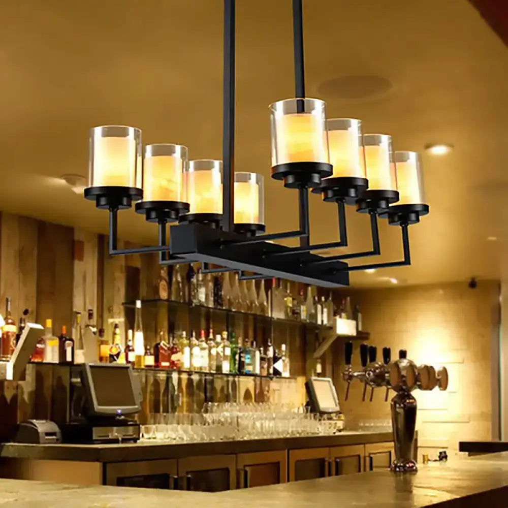 DecorBites traditional black cylinder island pendant light with clear glass shades and warm glow for dining room lighting