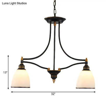 Black wrought iron pendant light with three frosted glass barrel shades and gold accents for 220v-240v use