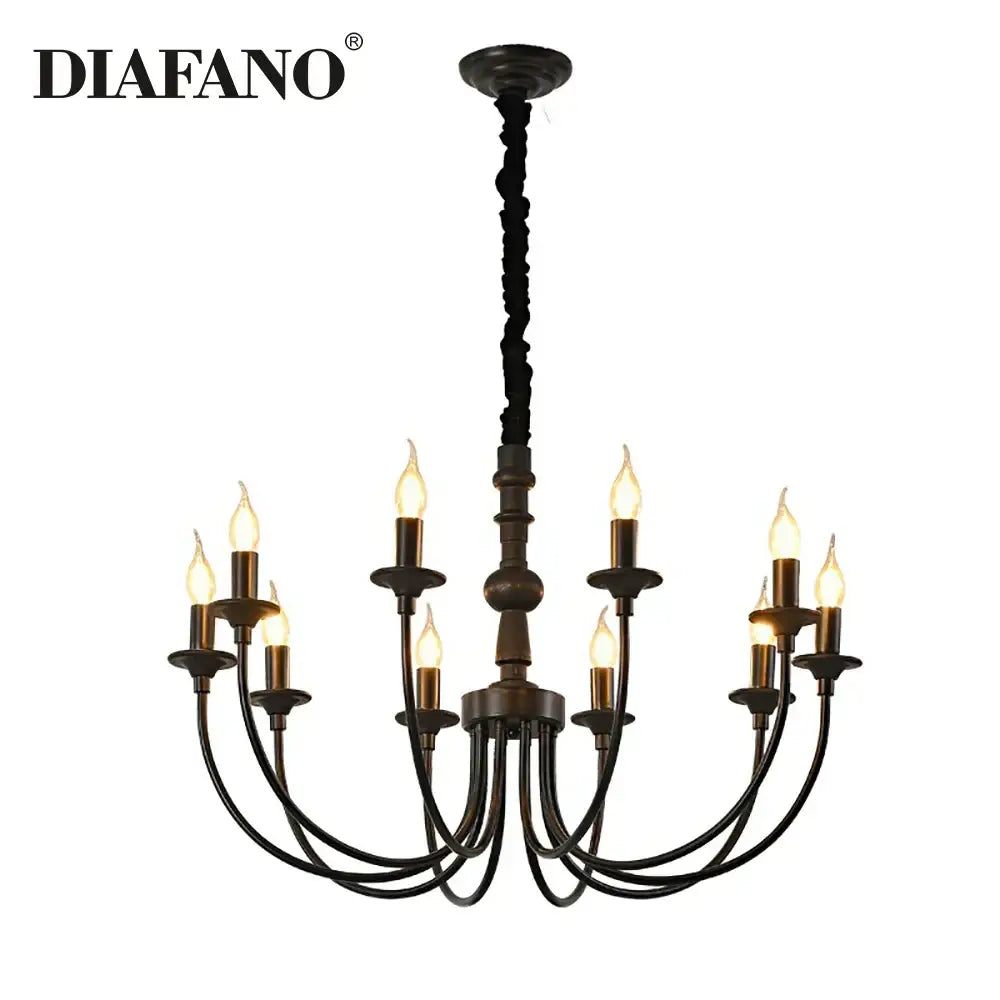 Diafano black metal chandelier with nine candle-style heads pendant lights in dark bronze finish for dining room decorbites