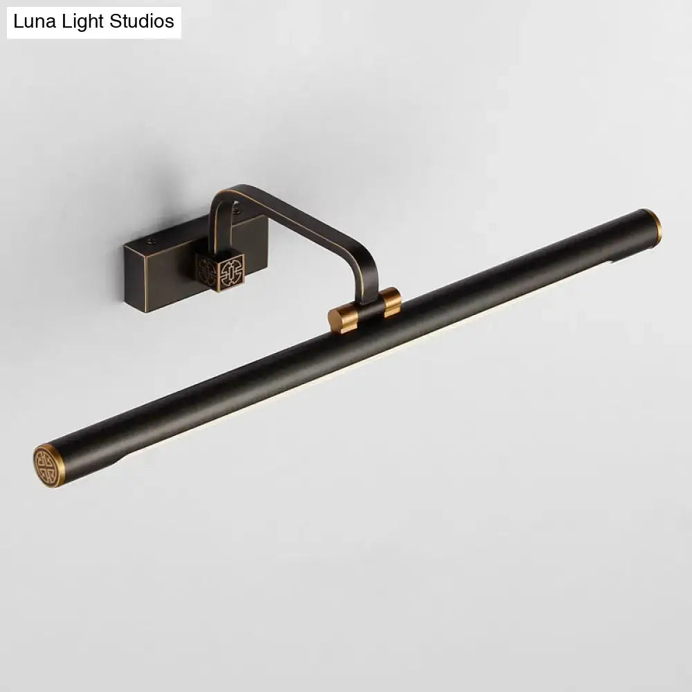 A sleek traditional black metal wall light with gold accents and rectangular mounting plate for 110v-120v bathroom use