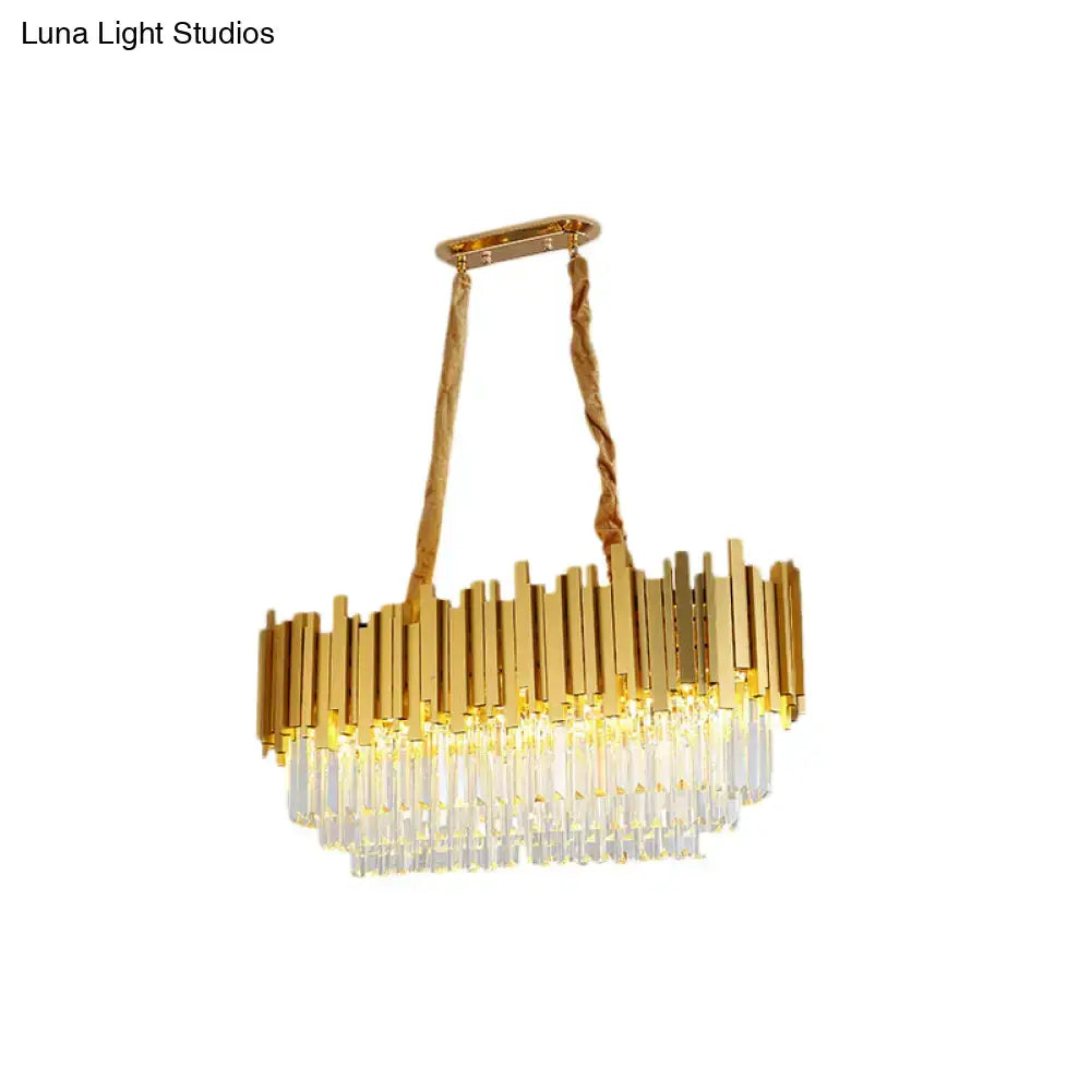 Traditional brass crystal chandelier with gold-toned vertical bars and clear prisms dining room ceiling light 220v-240v 110v-120v