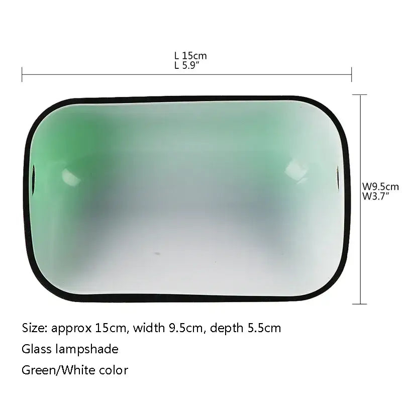 Traditional emerald green glass bankers lamp cover with gradient green and white glass framed by black border