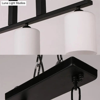 Black metal chandelier with two white frosted glass cylindrical shades ideal for dining room 220v-240v glass black island