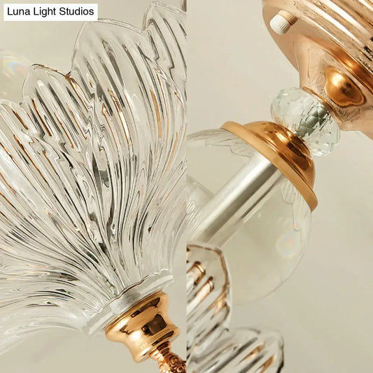 Decorbites traditional crystal ceiling light with clear ribbed glass shade gold accents and e26 e27 base in black gold