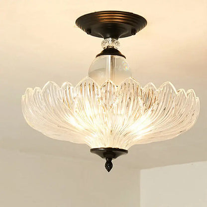 Decorbites traditional crystal ceiling light with scalloped ribbed glass and dark bronze base with e26 e27 sockets