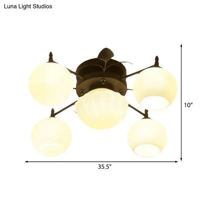 Dark bronze finished semi mount ceiling fan with five frosted bubble shade living room lights compatible with 220v-240v and 110v-120v