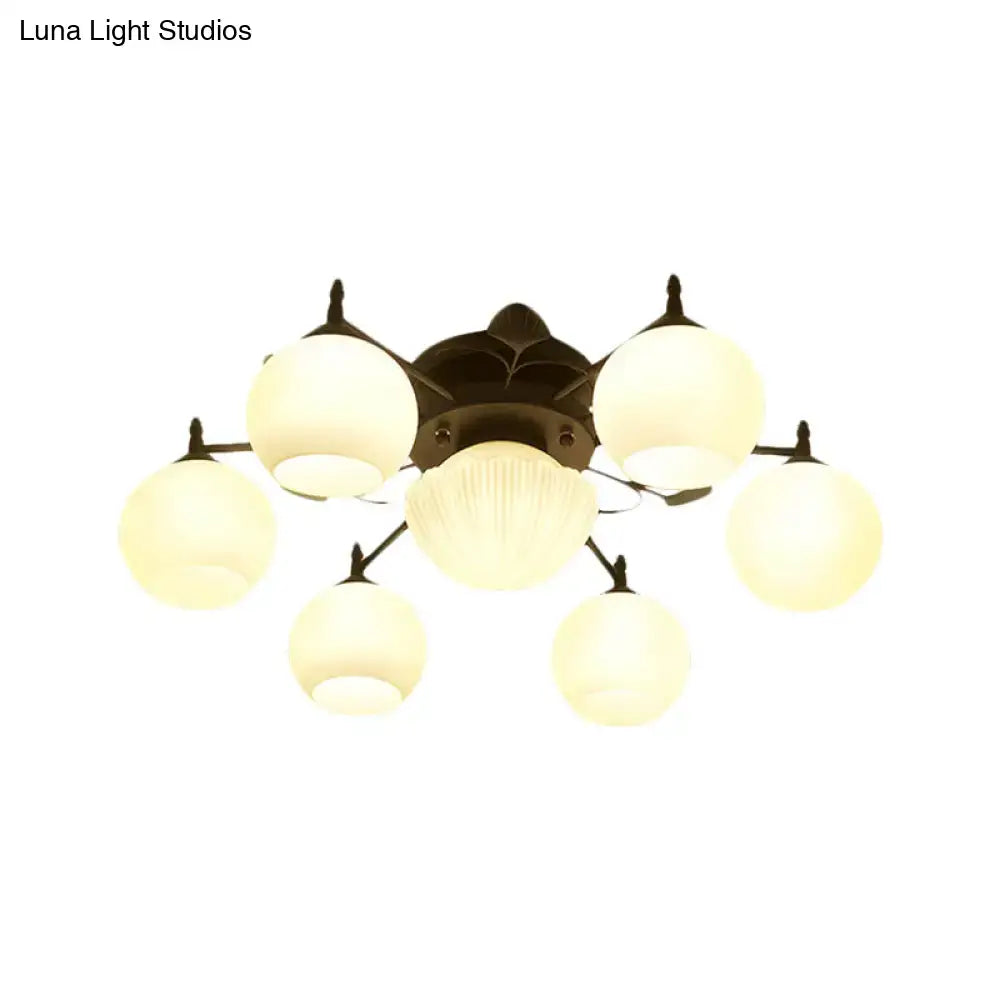 Dark bronze semi mount bubble shade living room ceiling light with five frosted globe shades and one ribbed shade 220v-240v