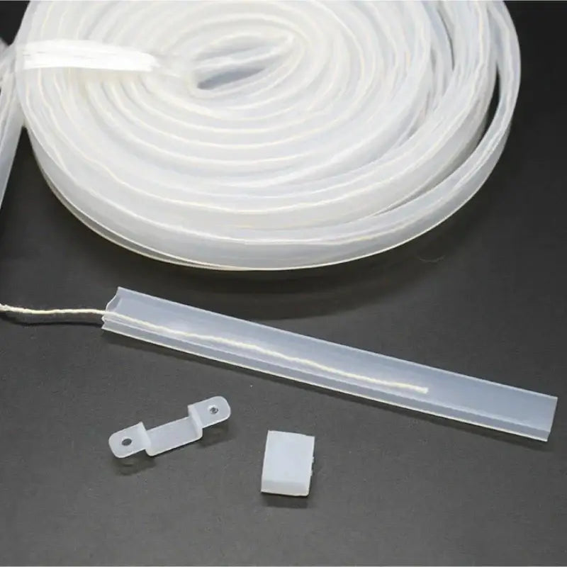 Transparent plastic silicone tube strip light diffuser with white clip and end cap for decorbites 12mm led lighting