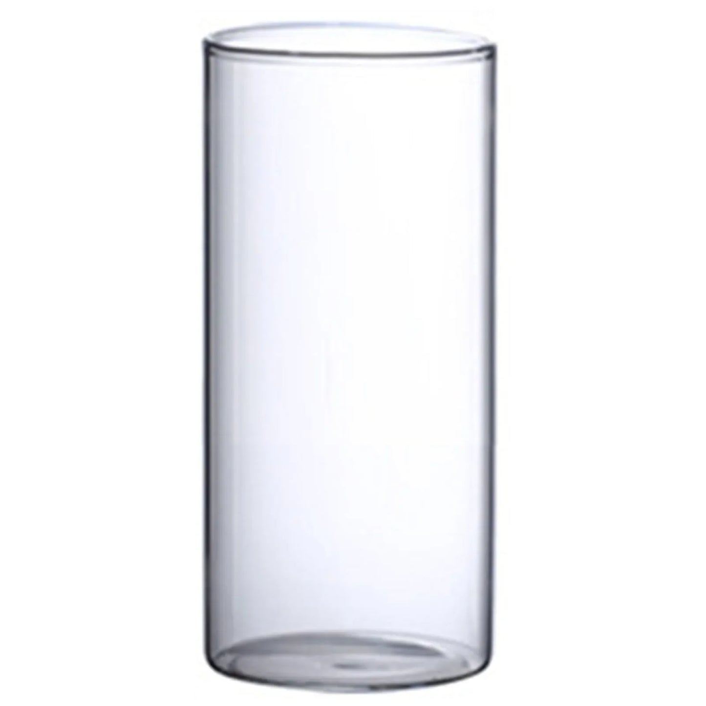 Clear cylindrical glass vase with smooth transparent walls and slightly rounded base for hydroponic and decorative use