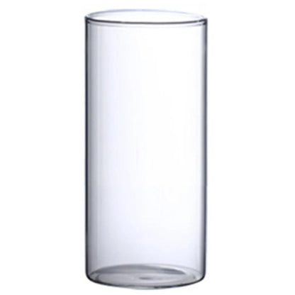 Clear cylindrical glass hydroponic vase with smooth transparent walls and rounded base for home office and wedding tables