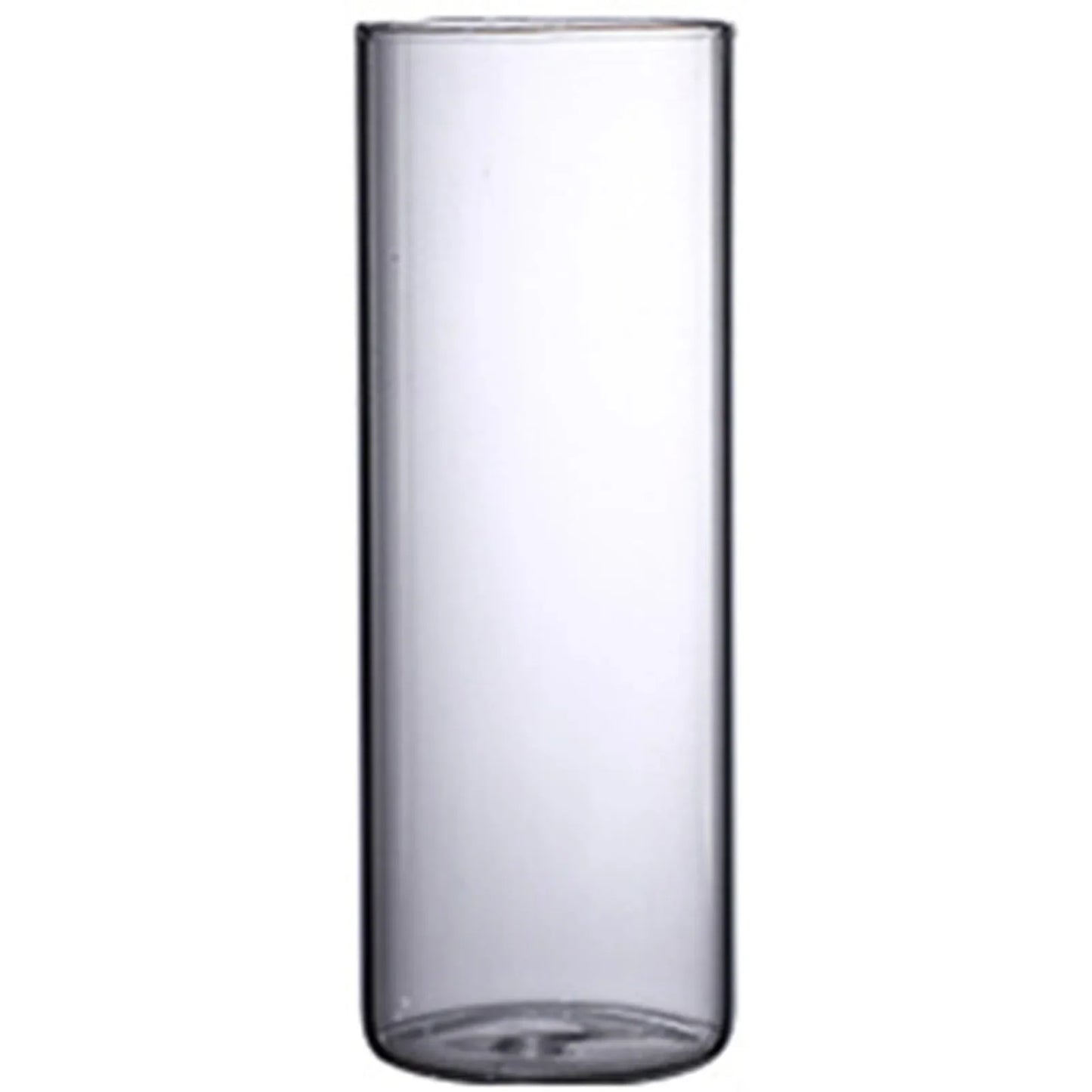 Clear cylindrical glass vase with smooth transparent surface and rounded edges for hydroponic plants and flowers