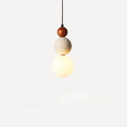 Travertine Stone and Wood Bauhaus Pendant Light - Decorbites