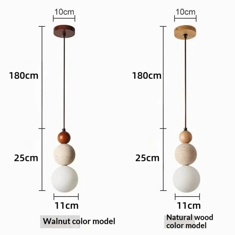 Travertine Stone and Wood Bauhaus Pendant Light - Decorbites