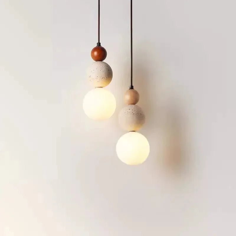 Travertine Stone and Wood Bauhaus Pendant Light - Decorbites