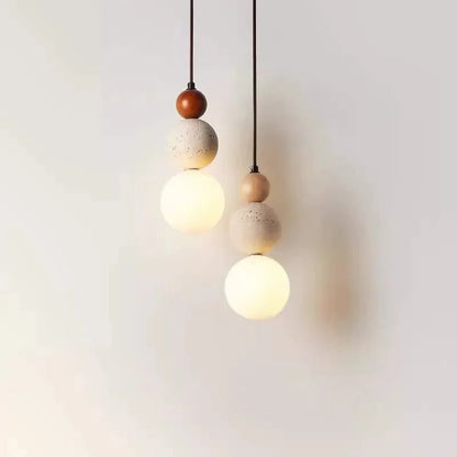 Travertine Stone and Wood Bauhaus Pendant Light - Decorbites