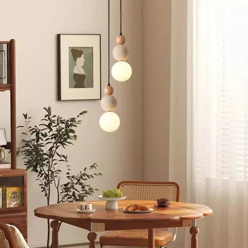 Travertine Stone and Wood Bauhaus Pendant Light - Decorbites