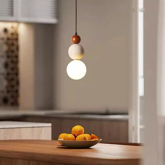 Travertine Stone and Wood Bauhaus Pendant Light - Decorbites