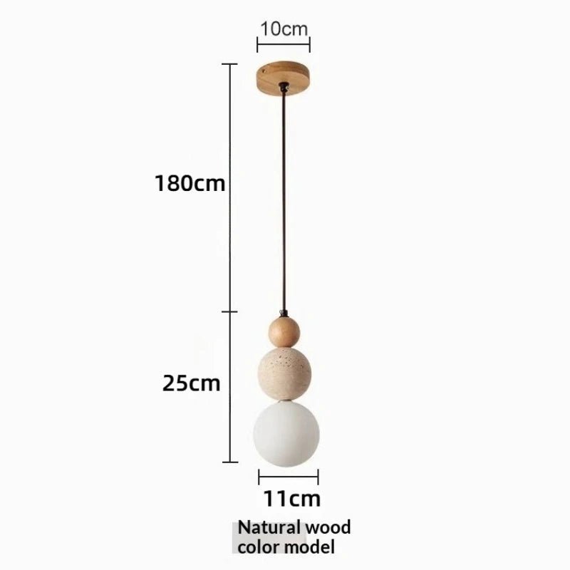 Travertine Stone and Wood Bauhaus Pendant Light - Decorbites