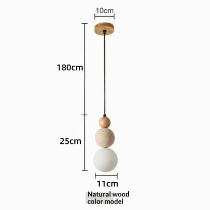 Travertine Stone and Wood Bauhaus Pendant Light - Decorbites
