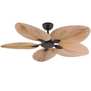 Tropical bronze and brown leaf ceiling fan with five wood blades and led ceiling light for living room use