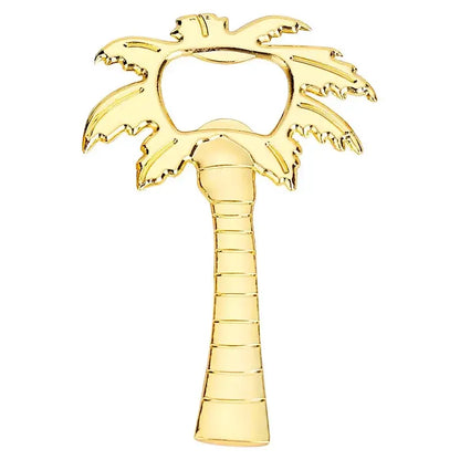 Gold-colored metallic bottle opener shaped like a detailed palm tree decorbites coconut tree for kitchen use