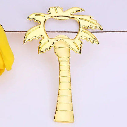 Gold-colored metallic bottle opener shaped like a detailed palm tree from decorbites coconut tree kitchen tool