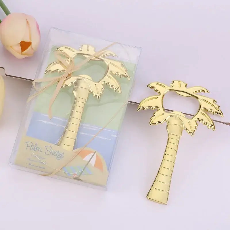 Golden palm tree bottle opener with textured trunk and detailed fronds for decorbites coconut tree bottle use