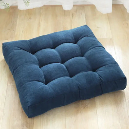 Deep blue corduroy floor seat cushion with tufted quilted design for decorbites corduroy floor use