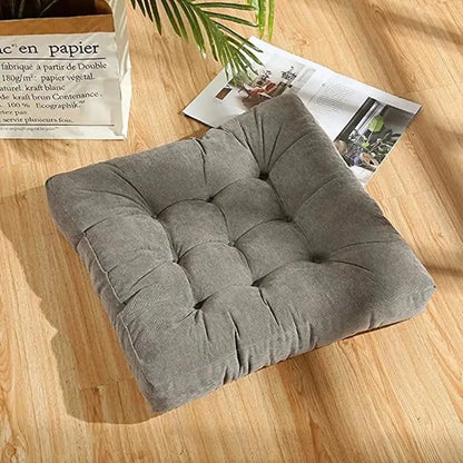 Gray tufted corduroy floor seat cushion by decorbites featuring a square shape for living room decor