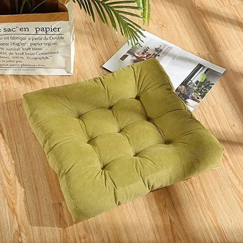 Olive green corduroy tufted seat cushion for decorbites corduroy floor seat in living room pouf style