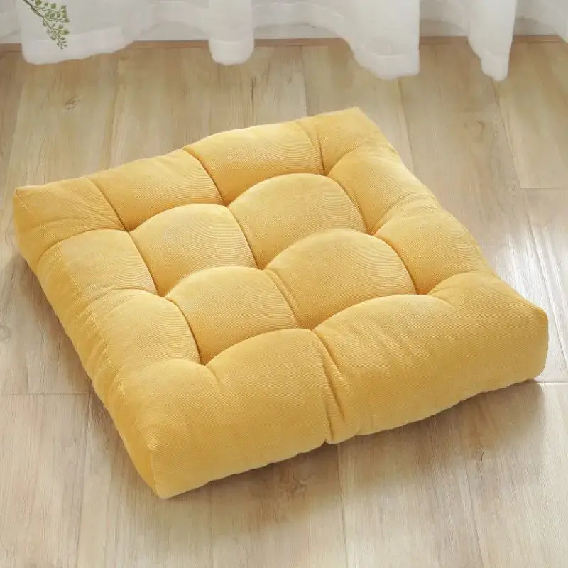 Yellow corduroy tufted floor seat cushion by decorbites featuring soft texture for living room decorbites corduroy floor seat