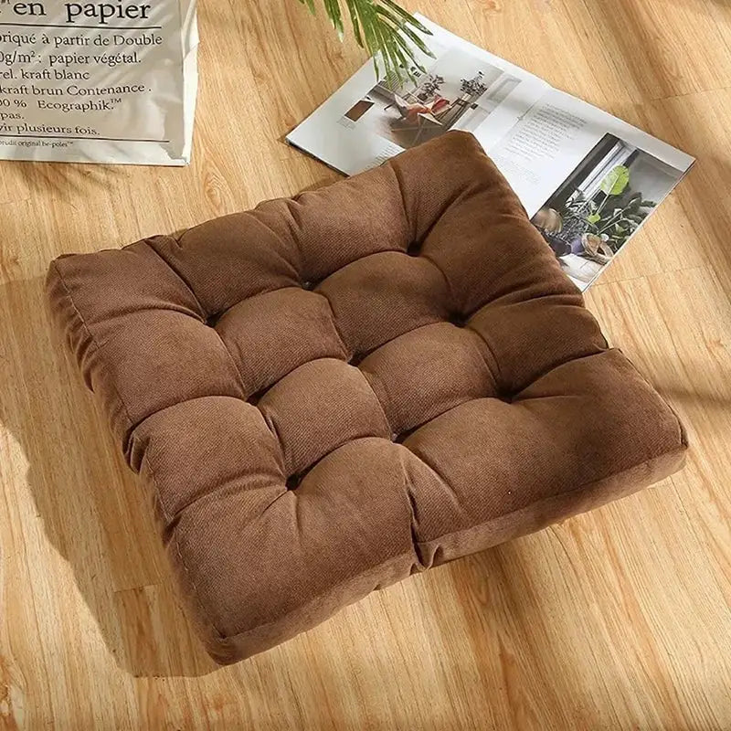 Tufted brown velvet corduroy floor seat cushion with square design for decorbites corduroy floor seating pouf
