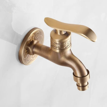 Tuqiu antique brass washing machine faucet with ornate floral and geometric embossing for outdoor use